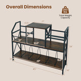 Record Player Stand with Power Outlets and Vinyl Storage and Dividers for Albums-Rustic Brown