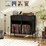 Record Player Stand with Power Outlets Double Wide Turntable Stand Vinyl Record Storage Table