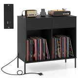 Record Player Stand with Power Outlets Double Wide Turntable Stand Vinyl Record Storage Table