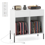Record Player Stand with Power Outlets Double Wide Turntable Stand Vinyl Record Storage Table