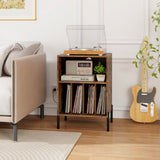 Record Player Stand with Record Storage Shelf and Charging Station