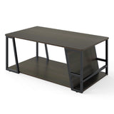 Rectangle Coffee Table 2-tier Industrial Accent Table with Storage Shelf and Compartment