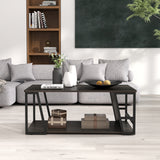 Rectangle Coffee Table 2-tier Industrial Accent Table with Storage Shelf and Compartment