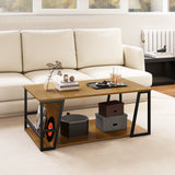 Rectangle Coffee Table 2-tier Industrial Accent Table with Storage Shelf and Compartment