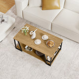 Rectangle Coffee Table 2-tier Industrial Accent Table with Storage Shelf and Compartment