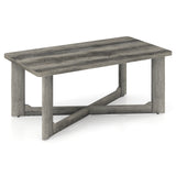 Rectangle Coffee Table Rubber Wood Base with X-Shaped Base-Gray