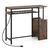 Rectangular Bar Table with Charging Station and LED Light-Rustic Brown