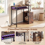 Rectangular Bar Table with Charging Station and LED Light-Rustic Brown