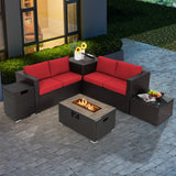 6 Pieces Outdoor Wicker Furniture Set with 32 Inch Propane Fire Pit Table
