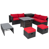 9 Pieces Patio Furniture Set with 32â Fire Pit Table and 50000 BTU Square Propane Fire Pit