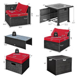 9 Pieces Patio Furniture Set with 32â Fire Pit Table and 50000 BTU Square Propane Fire Pit