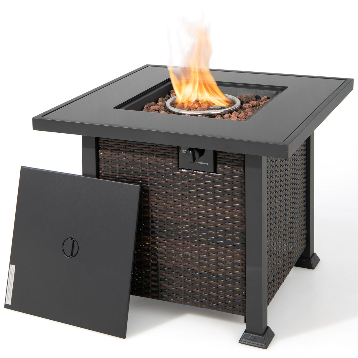 9 Pieces Patio Furniture Set with 32â Fire Pit Table and 50000 BTU Square Propane Fire Pit