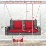 2-Person Patio PE Wicker Hanging Porch Swing Bench Chair Cushion 800 Pounds