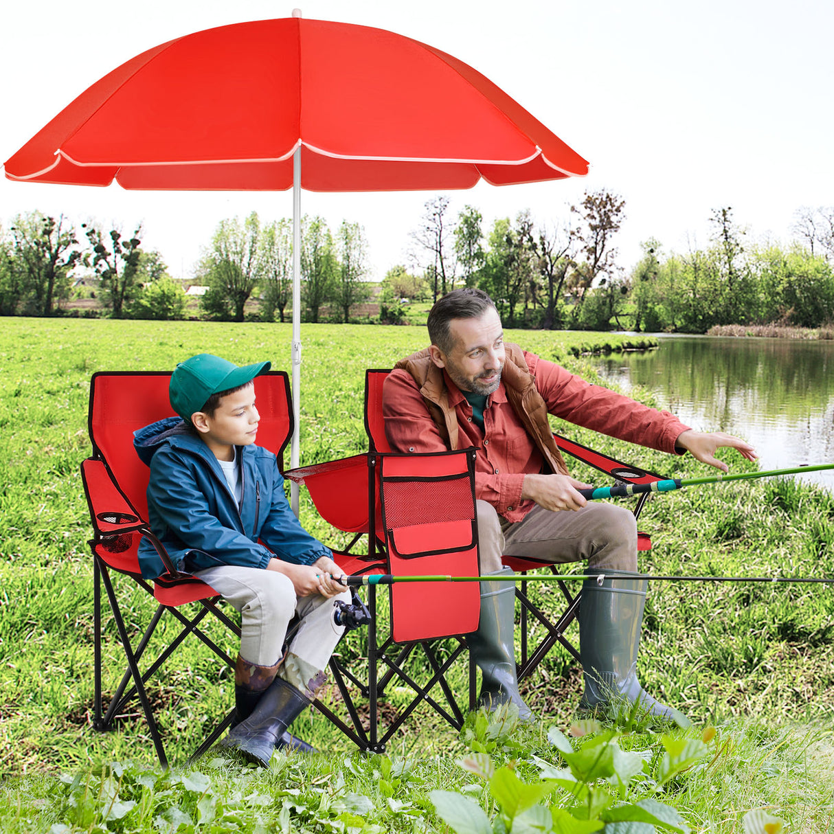 Portable Folding Picnic Double Chair with Umbrella