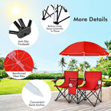 Portable Folding Picnic Double Chair with Umbrella