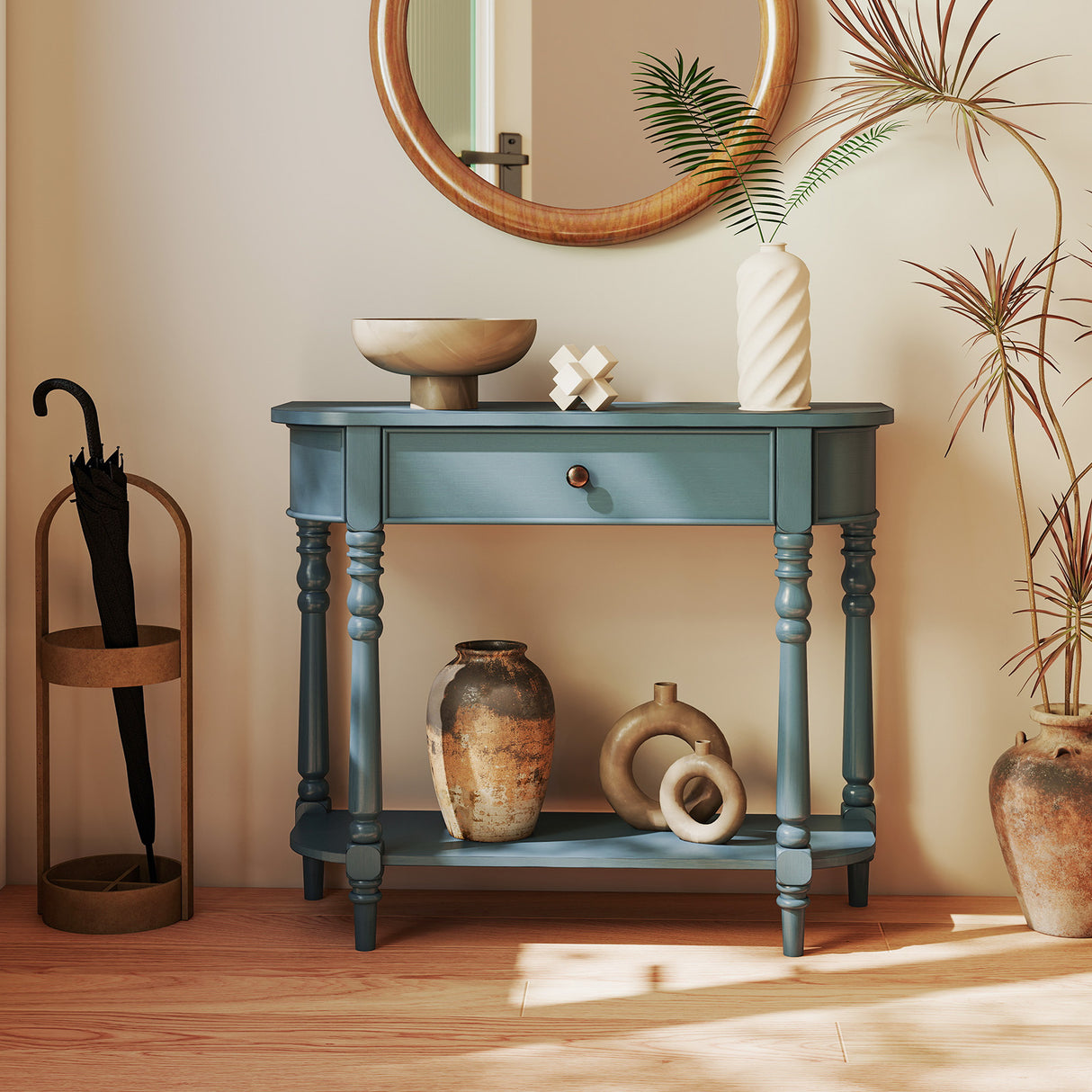 Retro Console Table36"L Wooden 2-Tier Narrow Behind Couch Foyer Table