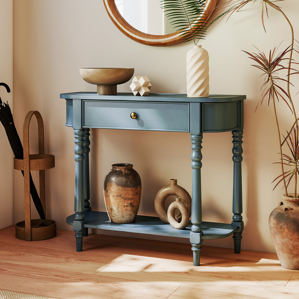 Retro Console Table36"L Wooden 2-Tier Narrow Behind Couch Foyer Table