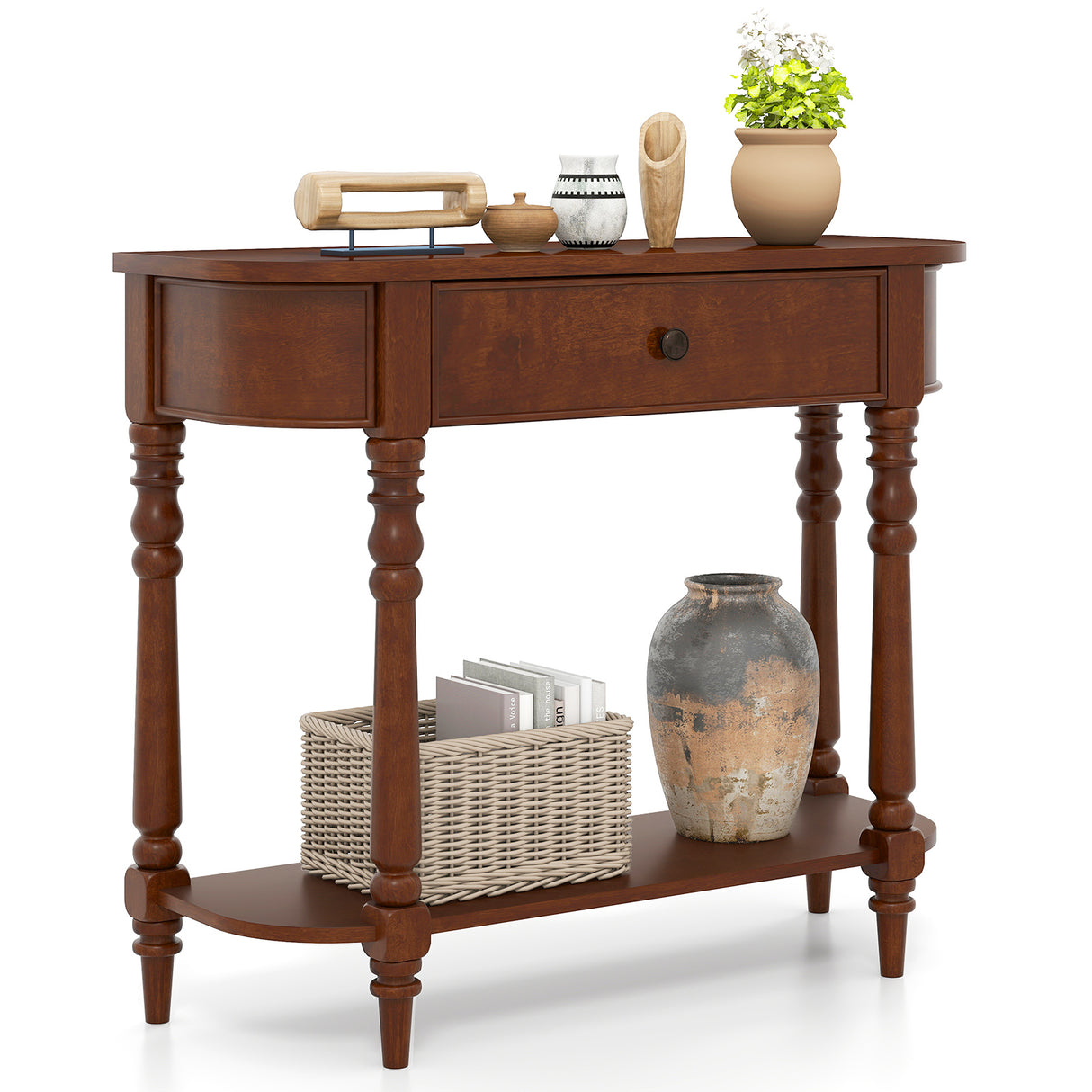 Retro Console Table36"L Wooden 2-Tier Narrow Behind Couch Foyer Table