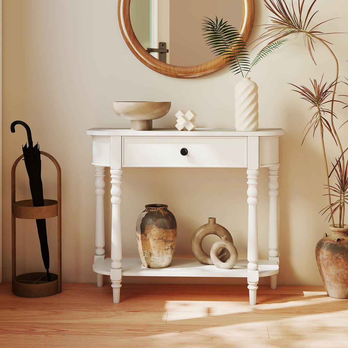 Retro Console Table36"L Wooden 2-Tier Narrow Behind Couch Foyer Table