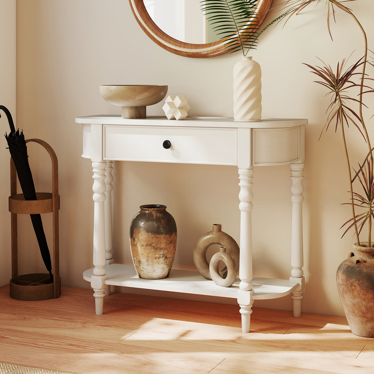 Retro Console Table36"L Wooden 2-Tier Narrow Behind Couch Foyer Table