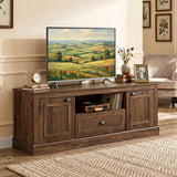 Retro Farmhouse TV Stand for 70" TVs with 2 Doors & Removable Shelves-Brown