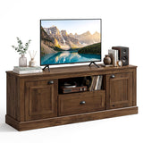 Retro Farmhouse TV Stand for 70" TVs with 2 Doors & Removable Shelves-Brown