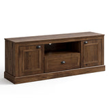 Retro Farmhouse TV Stand for 70" TVs with 2 Doors & Removable Shelves-Brown
