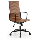 Ribbed Office Chair High Back PU Leather for Home Office with Adjustable Height