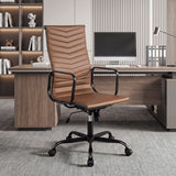 Ribbed Office Chair High Back PU Leather for Home Office with Adjustable Height