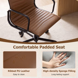 Ribbed Office Chair High Back PU Leather for Home Office with Adjustable Height