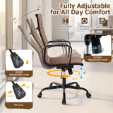 Ribbed Office Chair High Back PU Leather for Home Office with Adjustable Height