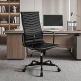 Ribbed Office Chair High Back PU Leather for Home Office with Adjustable Height