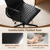 Ribbed Office Chair High Back PU Leather for Home Office with Adjustable Height