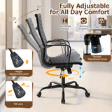 Ribbed Office Chair High Back PU Leather for Home Office with Adjustable Height