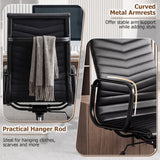 Ribbed Office Chair High Back PU Leather for Home Office with Adjustable Height