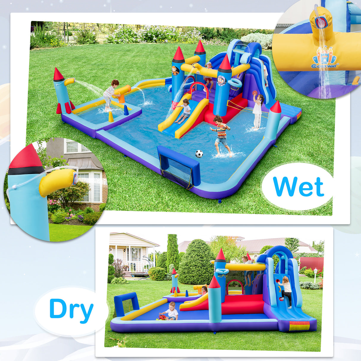 Rocket Theme Inflatable Water Slide Park
