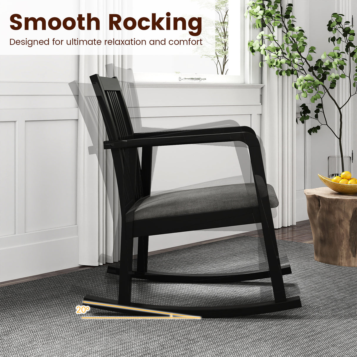 Rocking Chair with Slatted Back and Curved Armrests