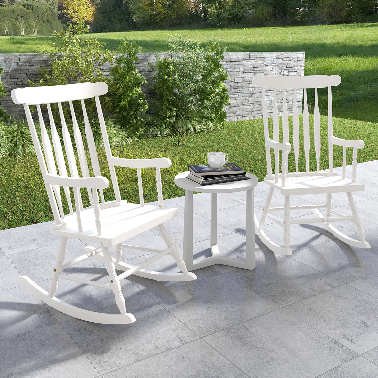 Rocking Chair with Solid Wooden Frame for Garden and Patio