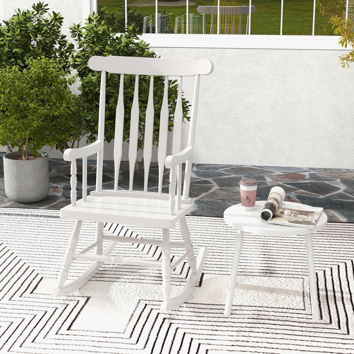 Rocking Chair with Solid Wooden Frame for Garden and Patio
