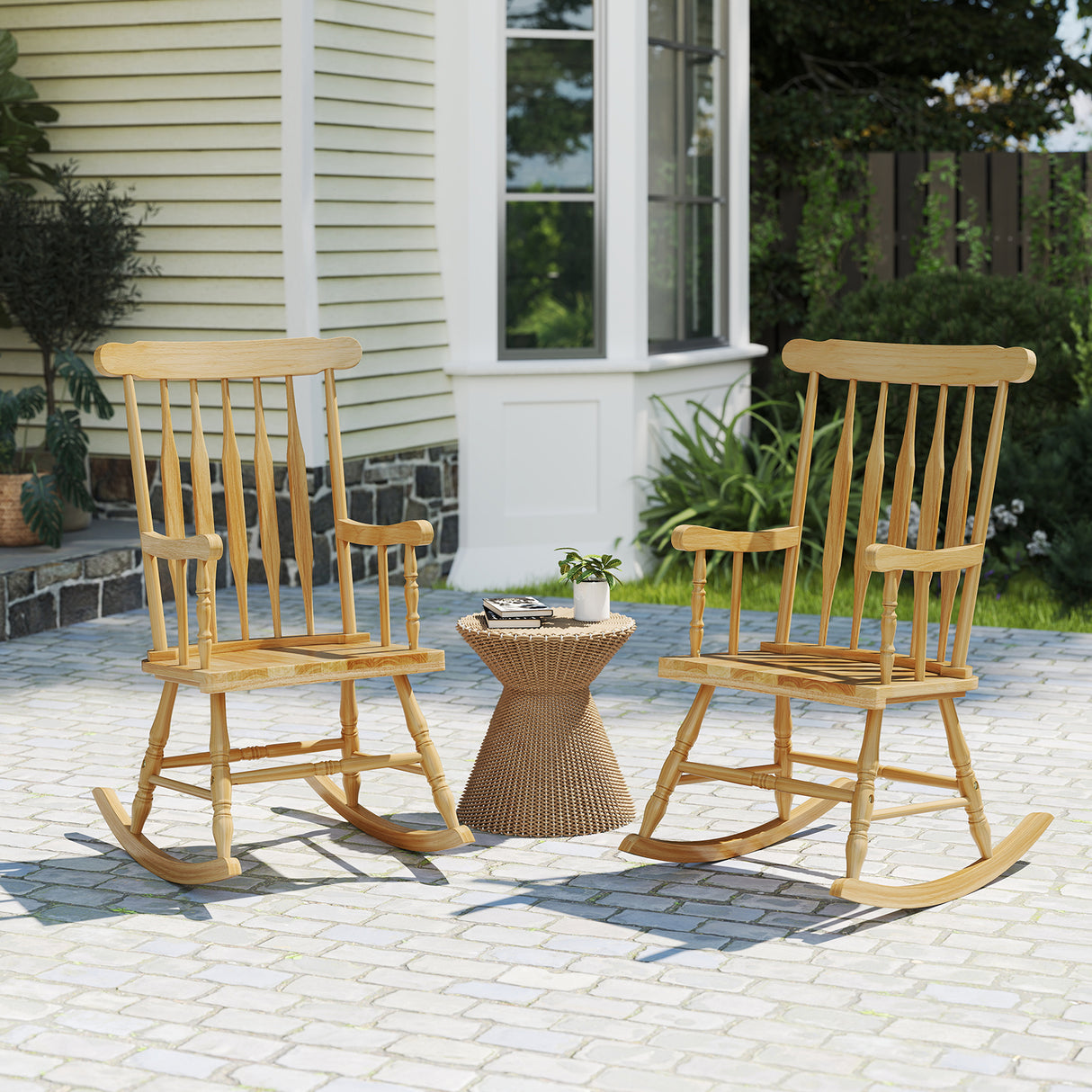 Rocking Chair with Solid Wooden Frame for Garden and Patio