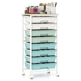 Rolling Cart with 8 Drawers and Wooden Tabletop with Lockable Wheels for Home Office