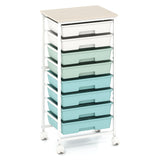 Rolling Cart with 8 Drawers and Wooden Tabletop with Lockable Wheels for Home Office