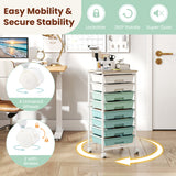Rolling Cart with 8 Drawers and Wooden Tabletop with Lockable Wheels for Home Office