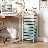Rolling Cart with 8 Drawers and Wooden Tabletop with Lockable Wheels for Home Office