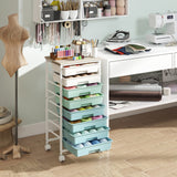 Rolling Cart with 8 Drawers and Wooden Tabletop with Lockable Wheels for Home Office