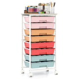 Rolling Cart with 8 Drawers and Wooden Tabletop with Lockable Wheels for Home Office