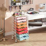 Rolling Cart with 8 Drawers and Wooden Tabletop with Lockable Wheels for Home Office