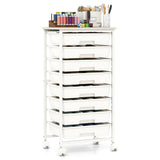 Rolling Cart with 8 Drawers and Wooden Tabletop with Lockable Wheels for Home Office