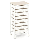 Rolling Cart with 8 Drawers and Wooden Tabletop with Lockable Wheels for Home Office