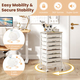 Rolling Cart with 8 Drawers and Wooden Tabletop with Lockable Wheels for Home Office